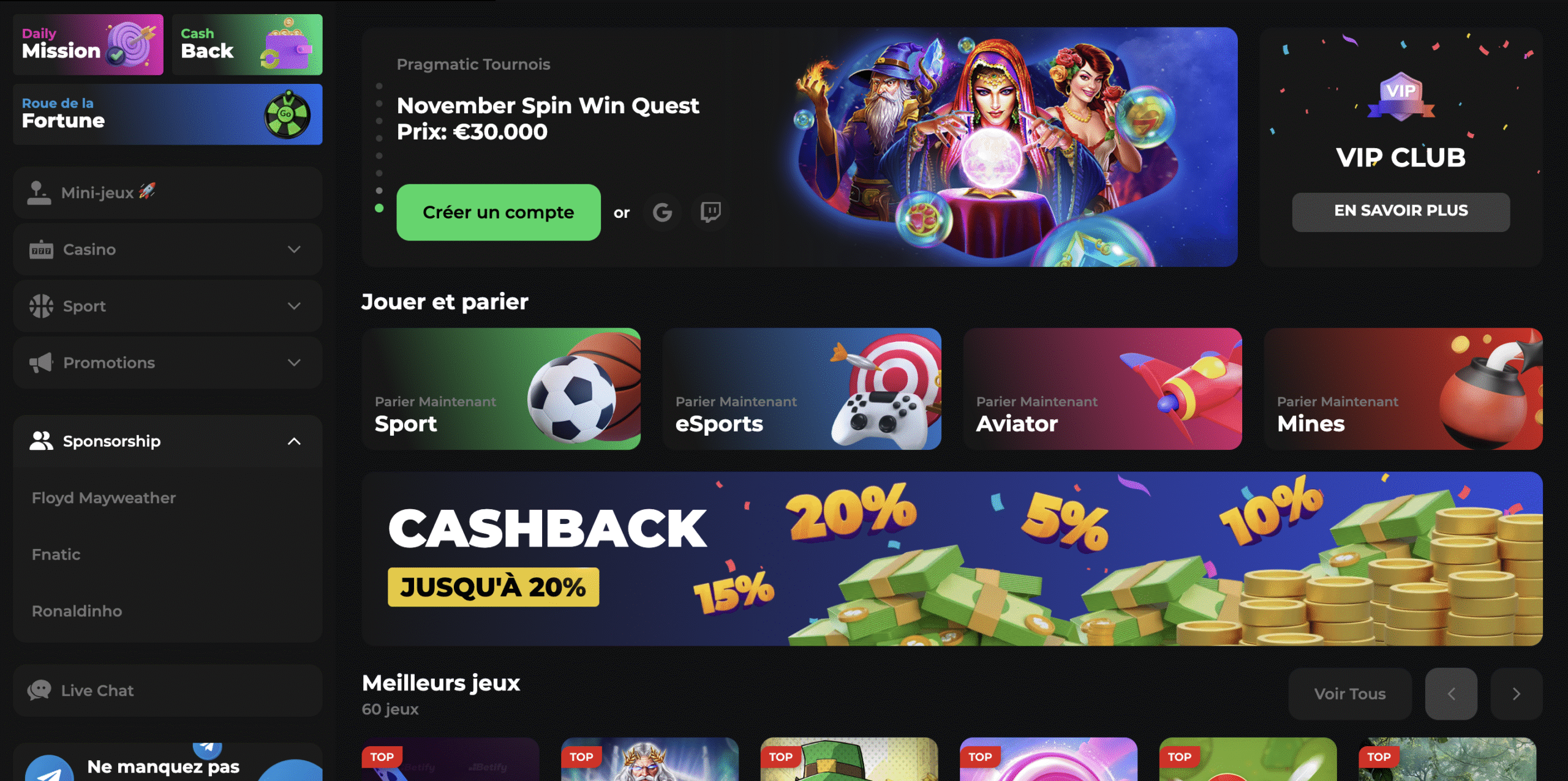 Betify - Aperçu des jeux et promotions disponibles